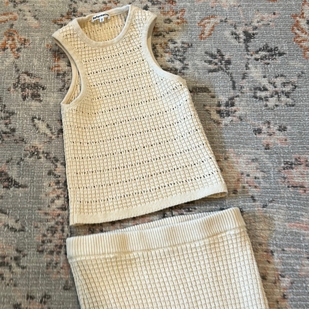 Reformation Beige Knit Top and Skirt Set